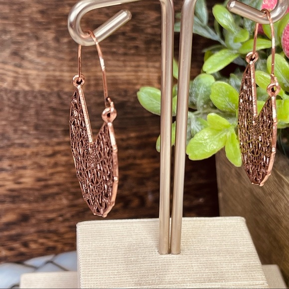 BOHO EARRINGS Open filigree FAN earrings Rose Gold Hoop versatile Southwestern - Picture 4 of 8